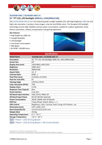 LITEMAX液晶ディスプレイ Durapixel DLH6500-A 製品カタログ