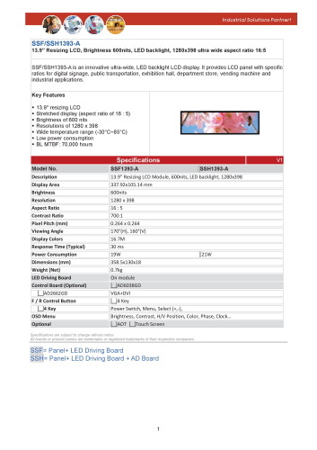 LITEMAX液晶ディスプレイ Spanpixel SSF1393-A 製品カタログ