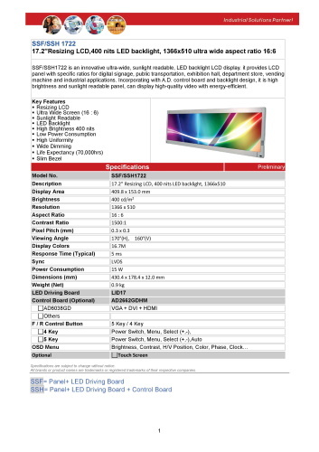 LITEMAX液晶ディスプレイ Spanpixel SSF1722-A 製品カタログ