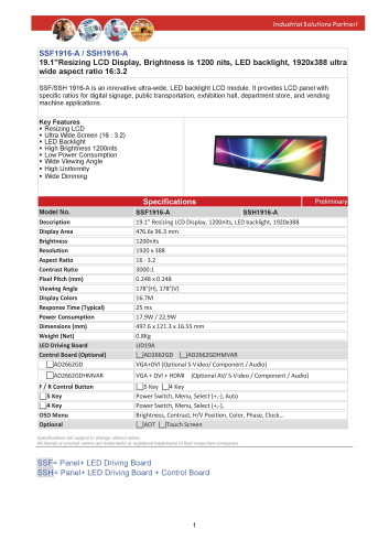 LITEMAX液晶ディスプレイ Spanpixel SSF1916-A 製品カタログ