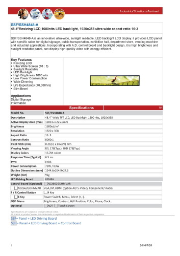 サイネージ用高輝度リサイズディスプレイモニターLITEMAX Spanpixel SSH4848-A 製品カタログ