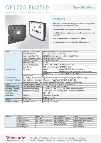 産業用液晶ディスプレイ WINSONIC OF1705-EN25L0 製品カタログ
