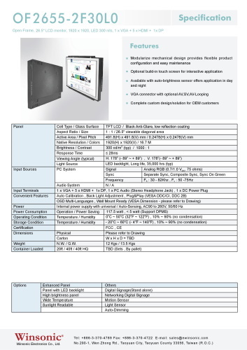 産業用液晶ディスプレイ WINSONIC OF2655-2F30L0 製品カタログ
