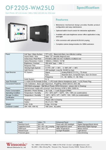 産業用液晶ディスプレイ WINSONIC OF2205-WM25L0 製品カタログ