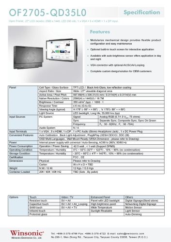 産業用液晶ディスプレイ WINSONIC OF2705-QD35L0 製品カタログ