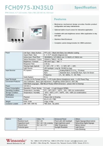 産業用液晶ディスプレイ WINSONIC FCH0975-XN35L0 製品カタログ