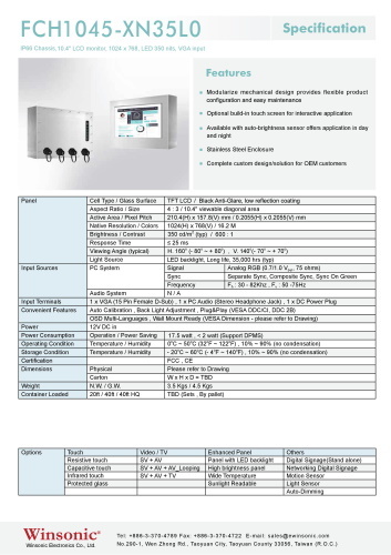 産業用液晶ディスプレイ WINSONIC FCH1045-XN35L0 製品カタログ
