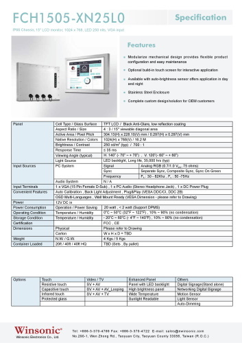 産業用液晶ディスプレイ WINSONIC FCH1505-XN25L0 製品カタログ