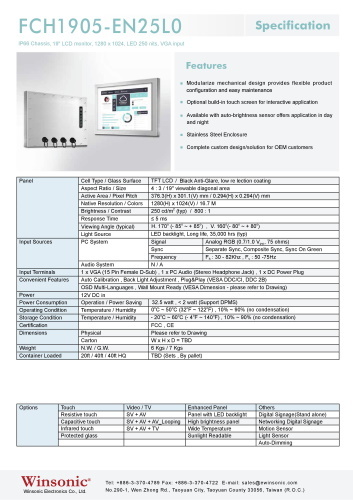 産業用液晶ディスプレイ WINSONIC FCH1905-EN25L0 製品カタログ