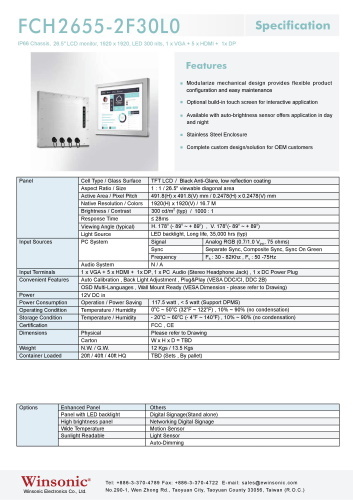 産業用液晶ディスプレイ WINSONIC FCH2655-2F30L0 製品カタログ