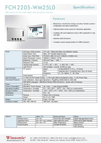 産業用液晶ディスプレイ WINSONIC FCH2205-WM25L0 製品カタログ