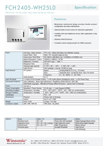 産業用液晶ディスプレイ WINSONIC FCH2405-WH25L0 製品カタログ