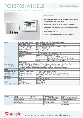 産業用液晶ディスプレイ WINSONIC FCH2705-WH30L0 製品カタログ