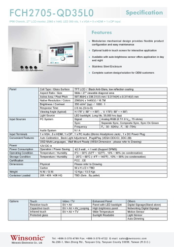 産業用液晶ディスプレイ WINSONIC FCH2705-QD35L0 製品カタログ