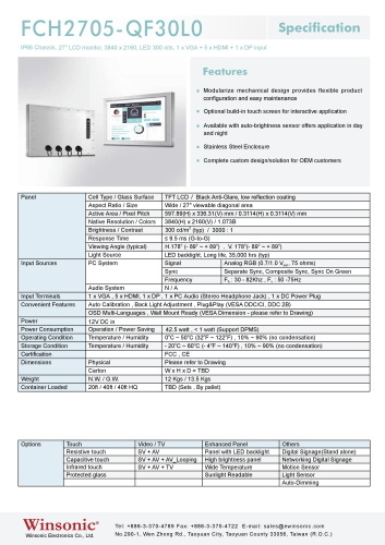 産業用液晶ディスプレイ WINSONIC FCH2705-QF30L0 製品カタログ