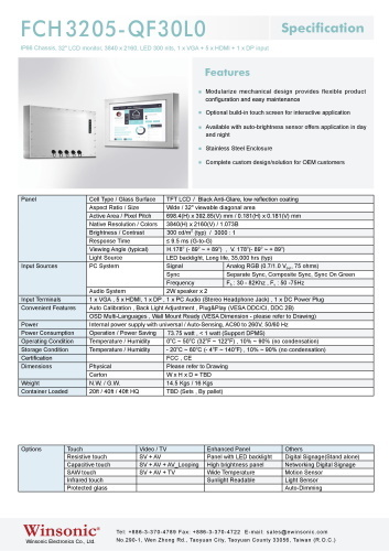 産業用液晶ディスプレイ WINSONIC FCH3205-QF30L0 製品カタログ