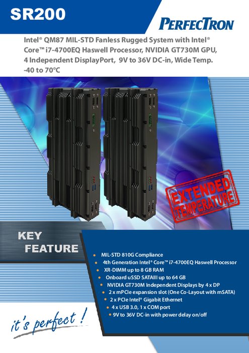 PERFECTRON 第4世代 Core i7 CPU 拡張温度対応ファンレス組込みPC SR200 製品カタログ