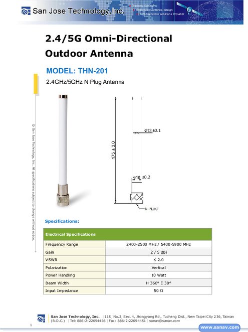 2.4/5G 全方向性屋外アンテナ SANAV THN-201 製品カタログ