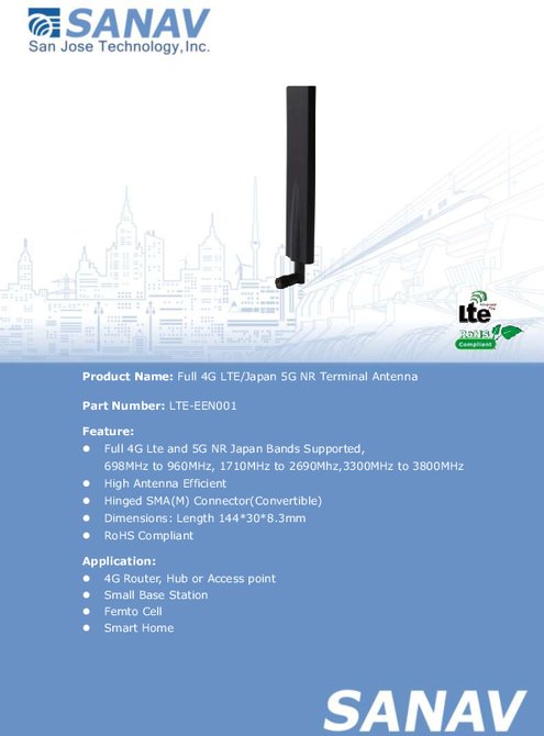 フル4G LTE/Japan 5G NRターミナルアンテナ SANAV LTE-EEN001 製品カタログ