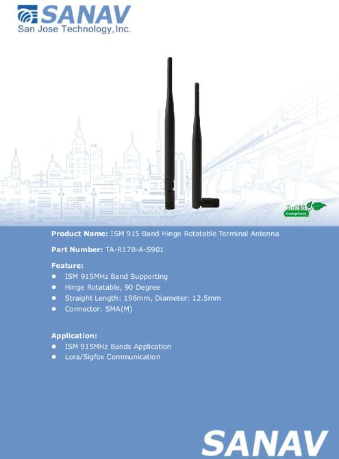 ISM 915バンドHinge Rotatable ターミナル アンテナ SANAV TA-R17B-A-S901 製品カタログ