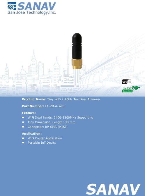 小型 WiFi 2.4GHz ターミナル アンテナ SANAV TA-2B-A-W01 製品カタログ