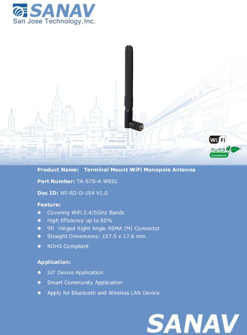 Terminal Mount WiFi モノポール アンテナ SANAV TA-S7B-A-WE01 製品カタログ