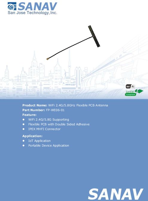 WiFi 2.4G/5.8GHz フレキシブルPCBアンテナ SANAV FP-WE06-01 製品カタログ