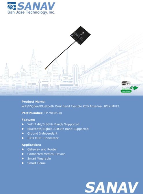 WiFi/Zigbee/Bluetooth フレキシブルPCBアンテナ SANAV FP-WE05-01 製品カタログ