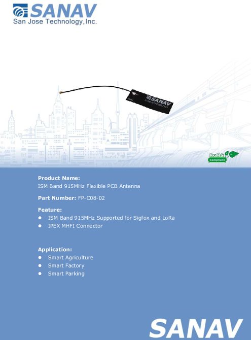 ISM Band 915MHz フレキシブルPCB アンテナ SANAV FP-C08-02 製品カタログ