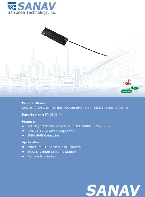 GPS/4G LTE/5G NR フレキシブルPCB アンテナ SANAV FP-GL01-01 製品カタログ