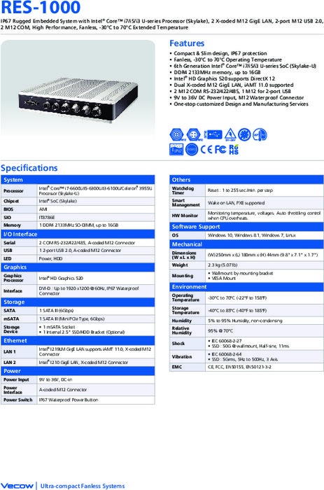 ファンレス組込みPC Vecow RES-1000 製品カタログ