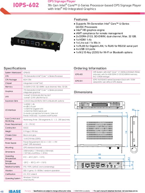 小型PC IBASE iOPS-602 製品カタログ