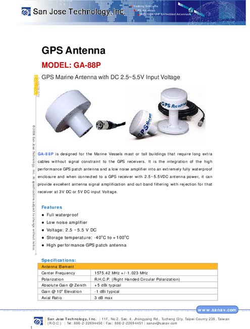 GPSアンテナ SANAV GA-88P 製品カタログ