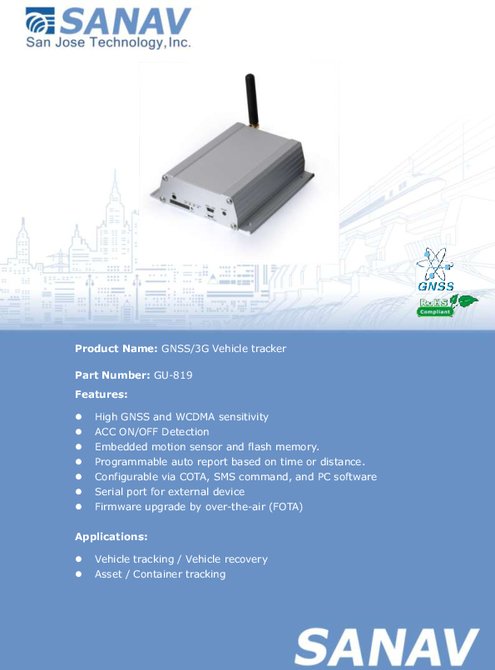 GPS/3G 車両トラッカー SANAV GU-819 製品カタログ
