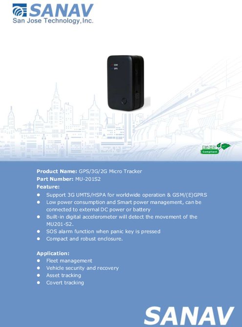 GPS/3Gパーソナルトラッカー SANAV MU-201S2 製品カタログ