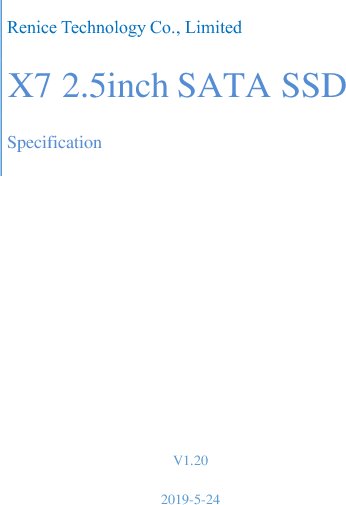 Renice X7 2.5inch SATA SSD 製品カタログ