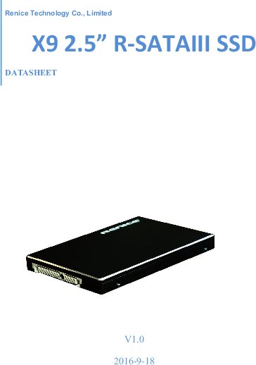 Renice X9 2.5 inch R-SATAIII SSD 製品カタログ