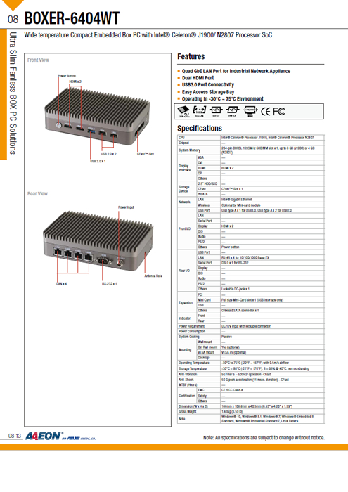 小型PC AAEON BOXER-6404WT 製品カタログ