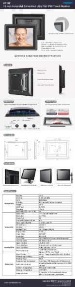 15インチ前面防水防塵IP65パネルマウントディスプレイ NEWAY KT15F 製品カタログ