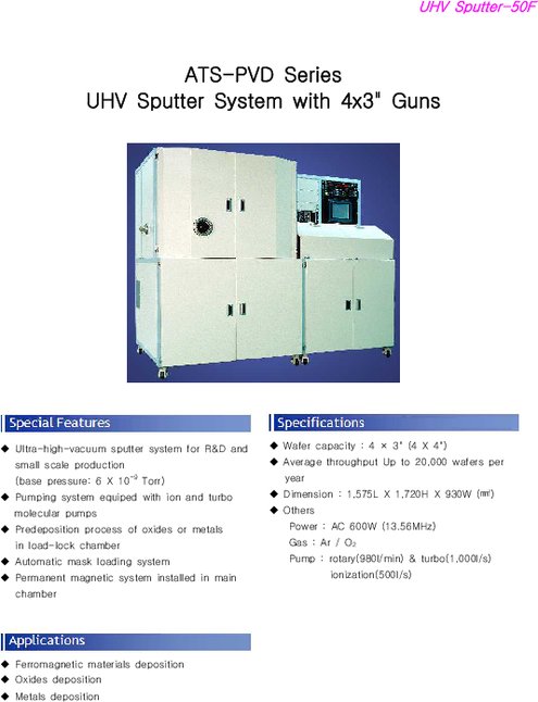 4 x 3インチガンUHVマルチスパッタ UHV Sputter‐50F