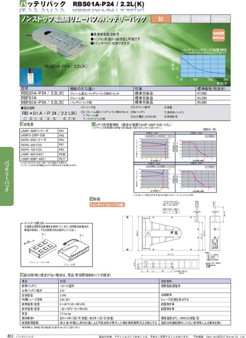 リムーバブルバッテリ用交換用鉛電池 RBP01A-P24／2.2L(K)・RBP02A-P24／2.3L(K)