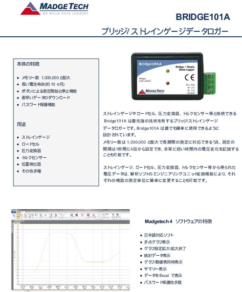 ブリッジ/ストレインゲージデータロガー　BRIDGE101A