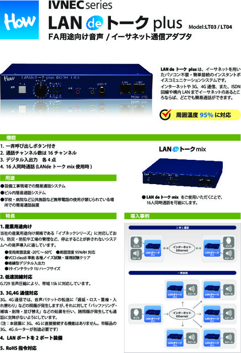 音声／イーサネット通信アダプタ LANdeトーク plus LT03／LT04