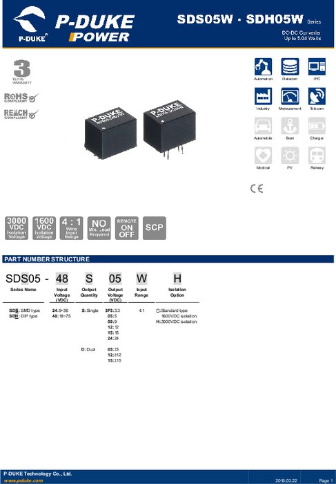 絶縁タイプDC-DCコンバータ SDS／SDHシリーズ