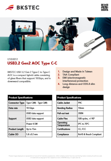 Type C-C スクリューロック USB3.2アクティブ光ケーブル