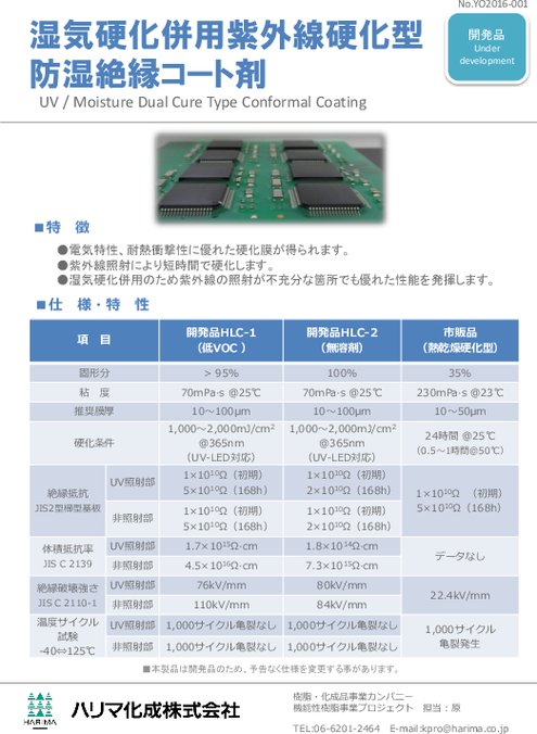 紫外線硬化型防湿絶縁コート剤 HLCシリーズ