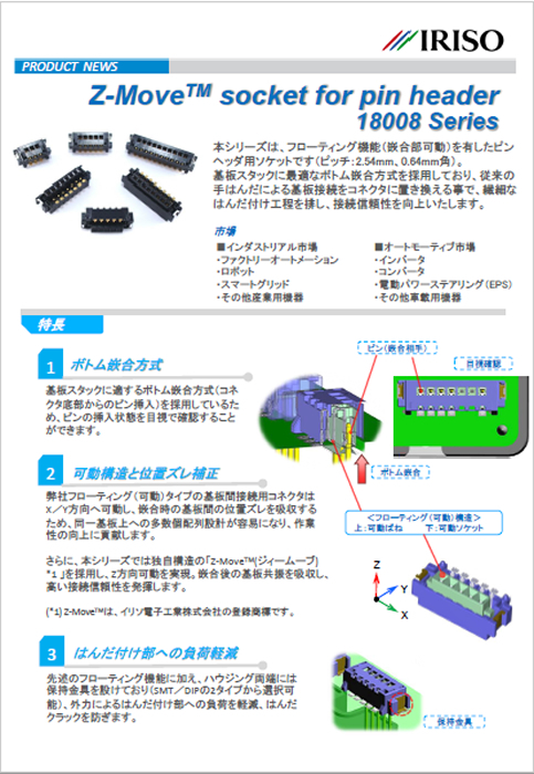 Z-MoveTM socket for pin header 18008 Series