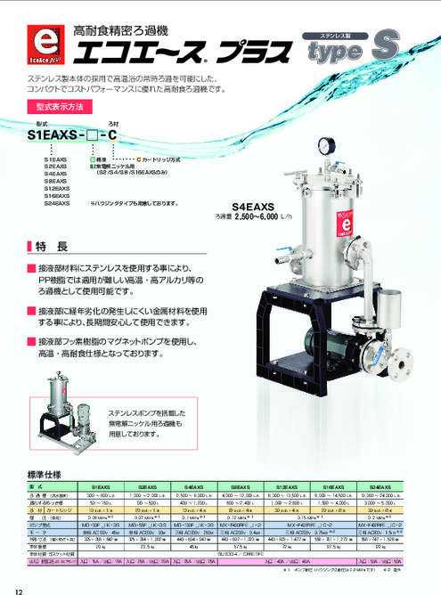 ステンレス製精密ろ過機「エコエースプラスtypeS」