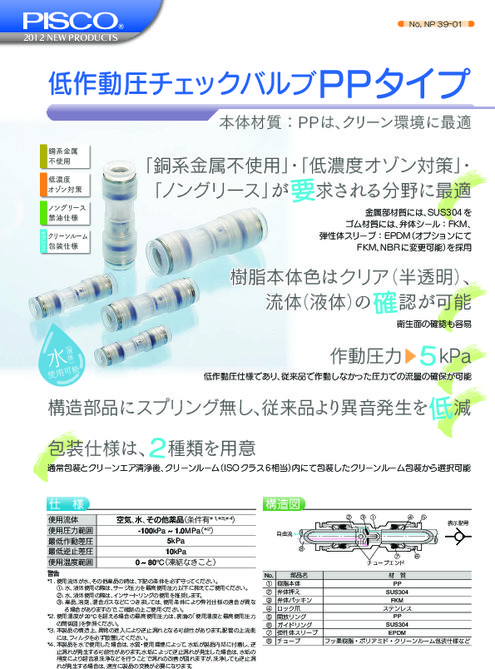 低作動圧チェックバルブ PPタイプ PCVLU□-□