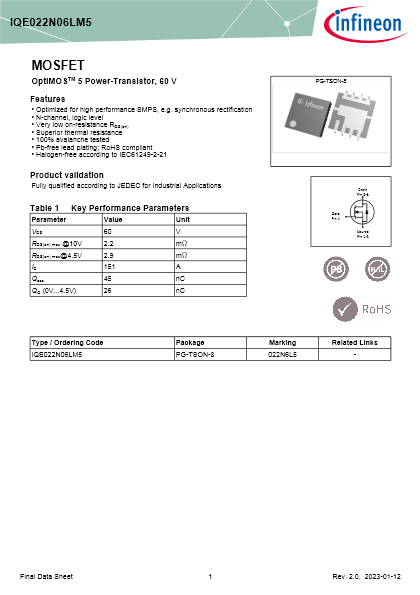 OptiMOS 5 ロジックレベル60V／80V パワーMOSFETソースダウンファミリー